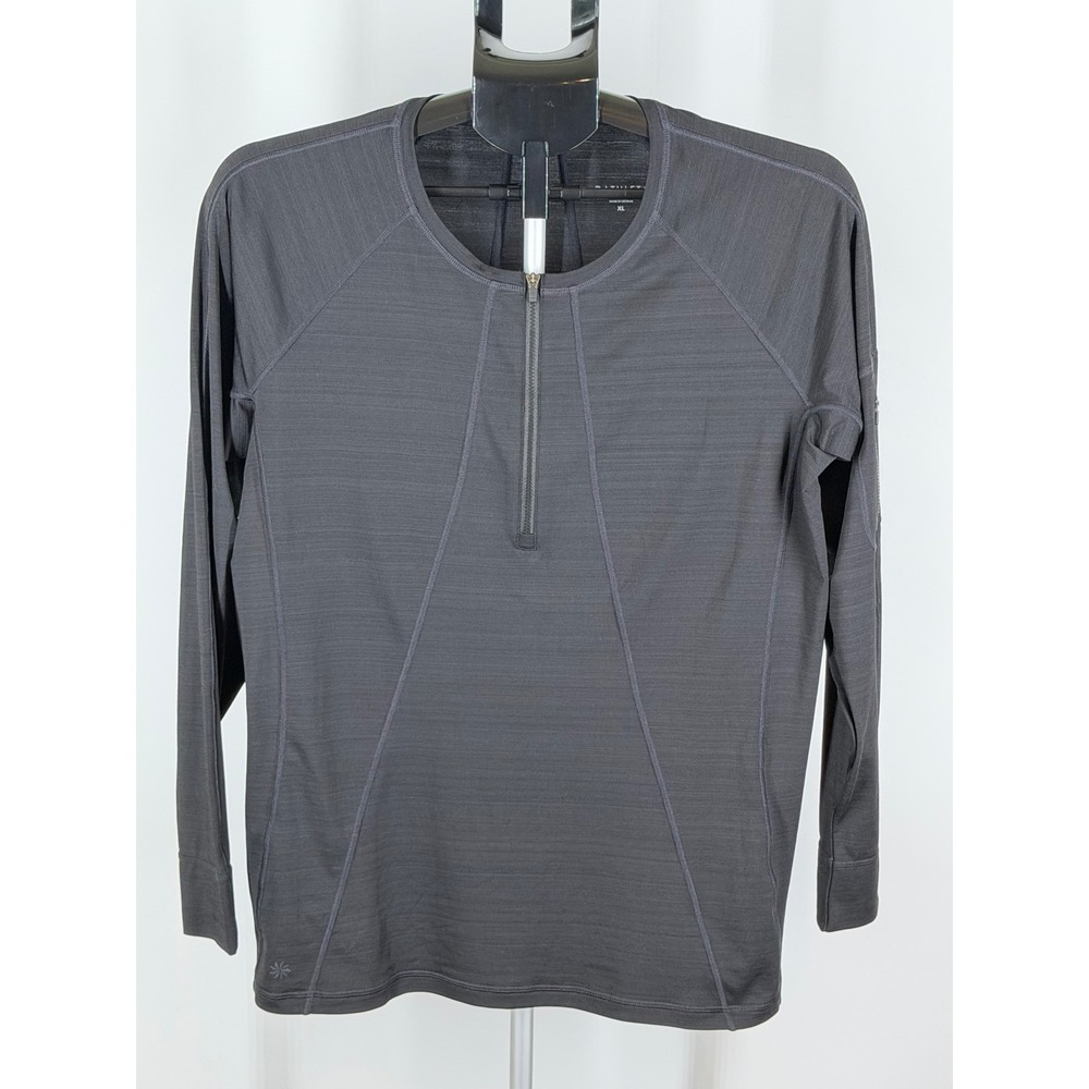 Athleta Womens XL Gray Quarter Zip Long Sleeve Active Top Raglan Seam Detail
